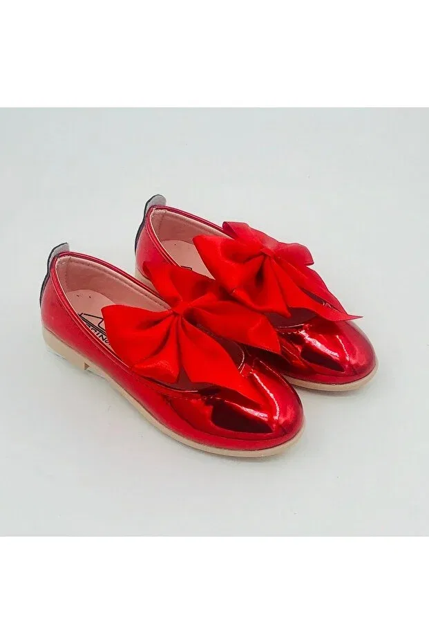 Детские балетки для девочек с бантом Stella Butik, Red Mirror