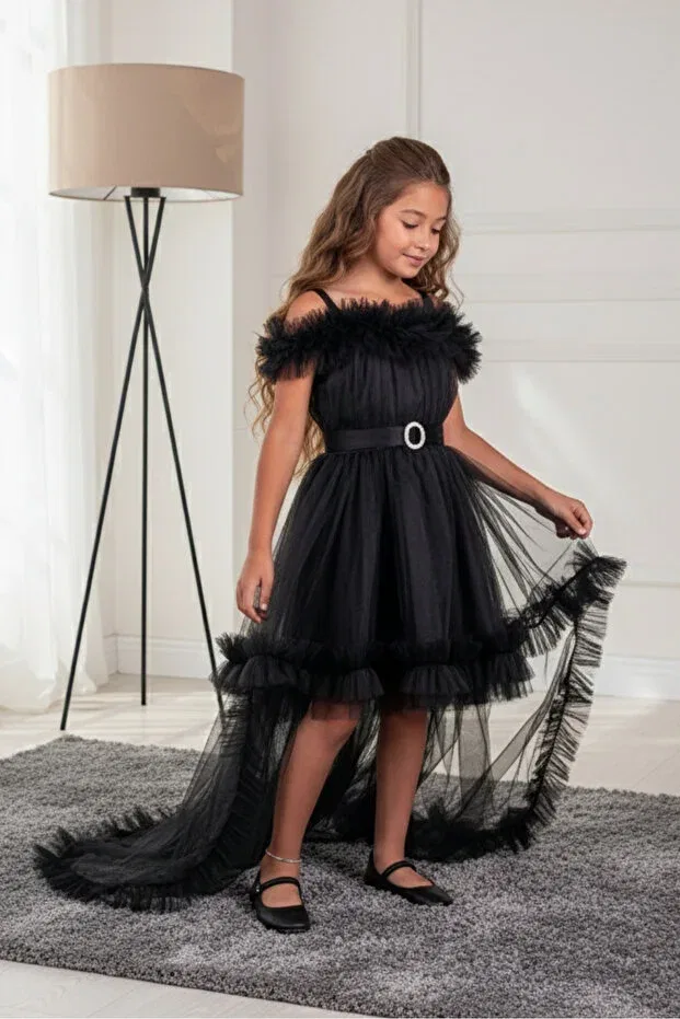 Детское платье для девочек с пайетками Tailed tulle style black children's evening dress waiterboy aby231 Abiyekids, Black — фото 3