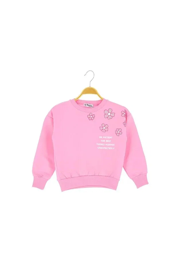 Детские свитшот для девочек с принтом Silvery Flower Printed Two-Ply Sharded Atabay, Pink