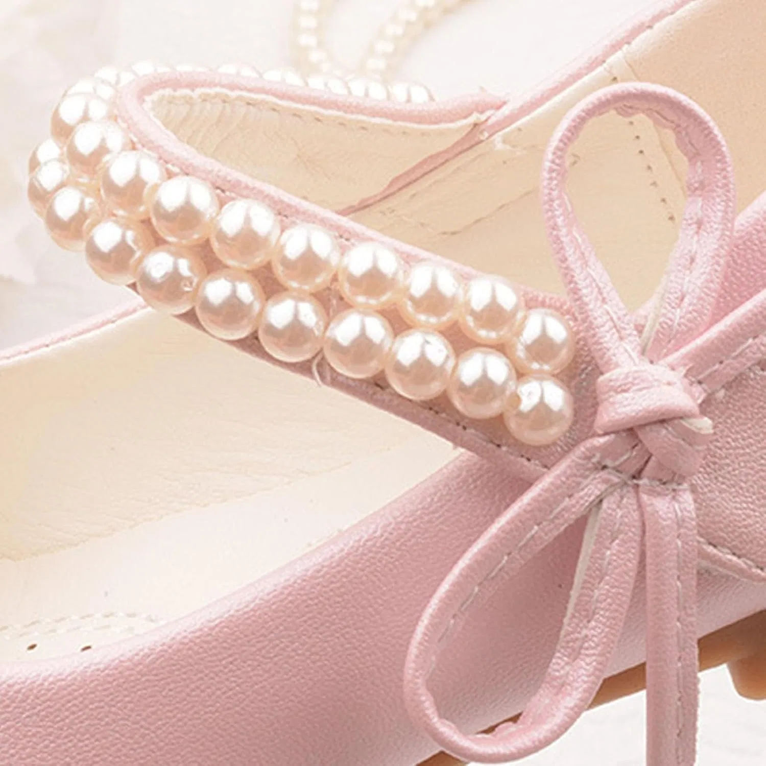 Детские туфли для девочек с бантом и жемчугом Mary Jane Princess Ballet, Pink — фото 4
