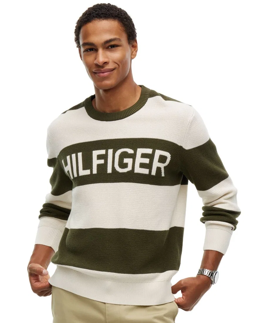 Свитер с графичным принтом из вафельного хлопка Tommy Hilfiger, Huntsman Green/Ivory Petal