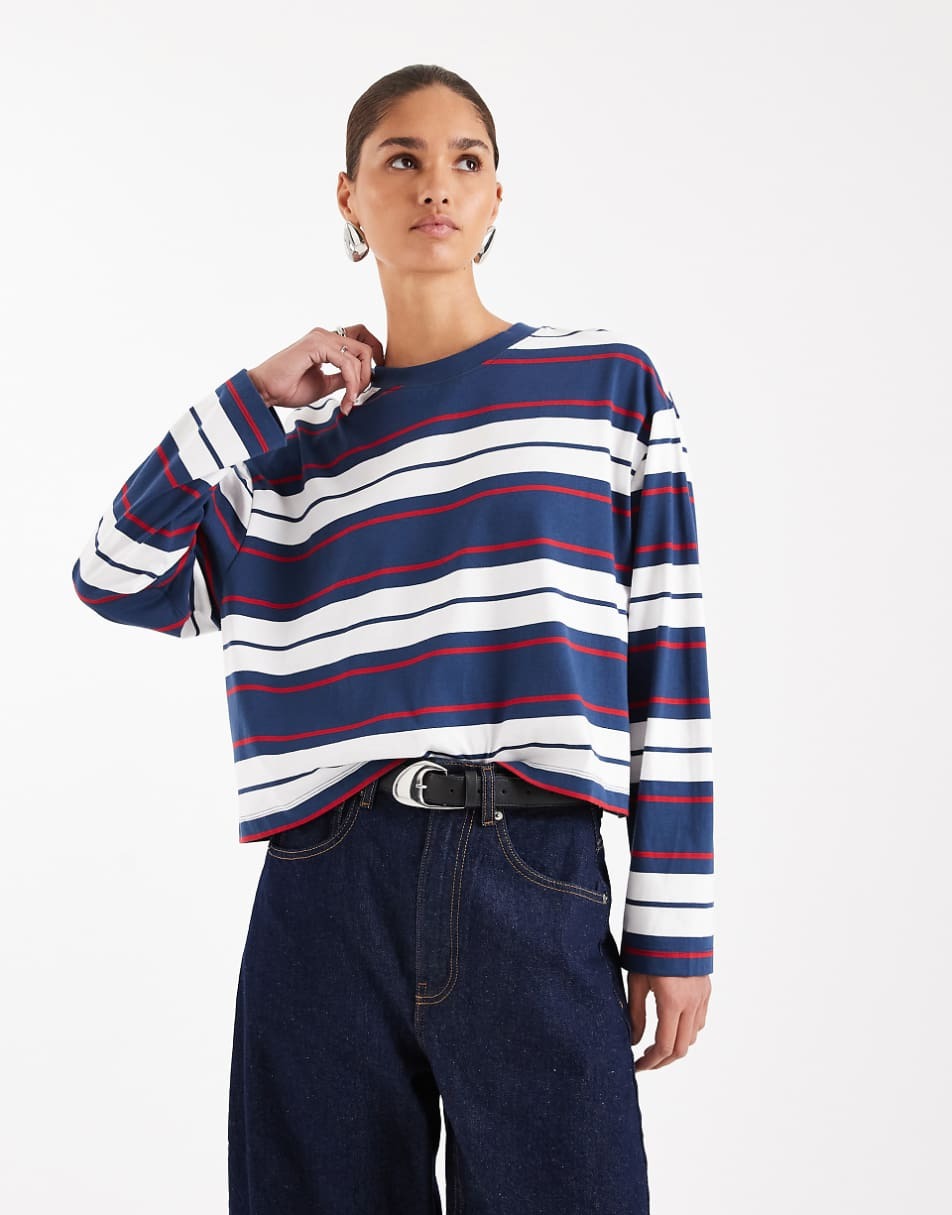 

Лонгслив Asos Design Boxy Crop, темно-синий