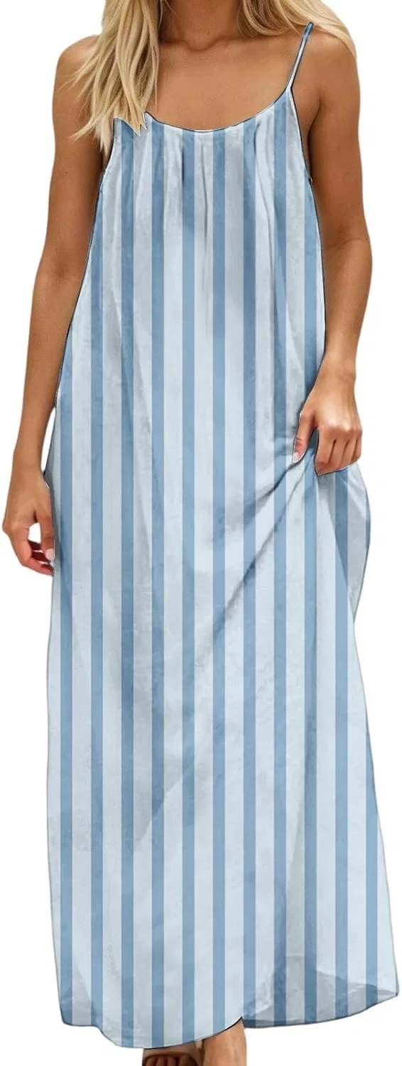 Женское пляжное платье-макси на бретелях Generic, Blue