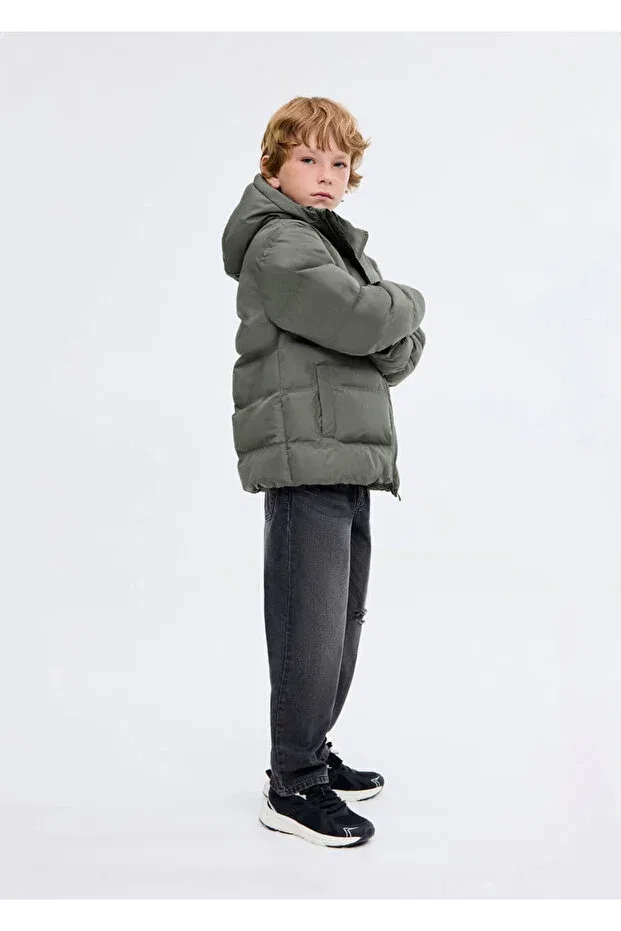 Детское пальто для девочек стеганое с капюшоном Mango Kids, Pastel Green — фото 2