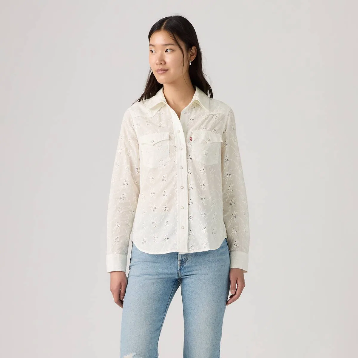 Классическая джинсовая рубашка в западном стиле на пуговицах Levi's, Cloud Dancer - White — фото 3