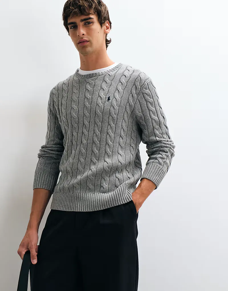 Хлопковая толстовка Polo Ralph Lauren с логотипом в виде косички, серого меланжа