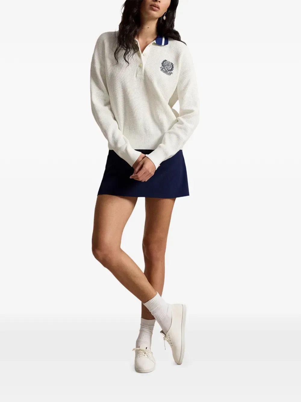 Свитер вафельной вязки с вышивкой Polo Ralph Lauren, бежевый — фото 2