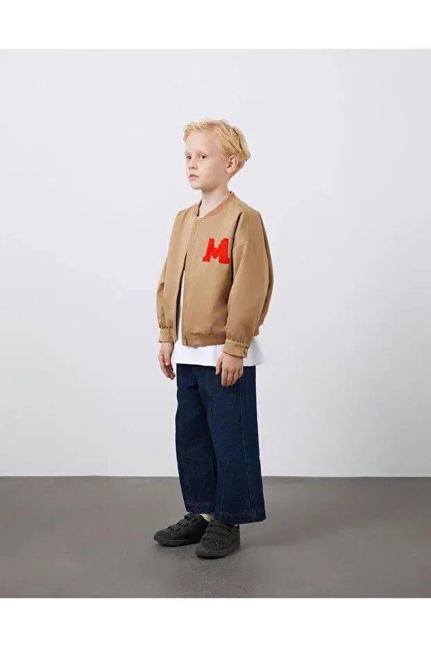 Детская куртка для девочек с вышивкой Embroidery detailed bomber brown unisex jacket Manimani, Brown — фото 2
