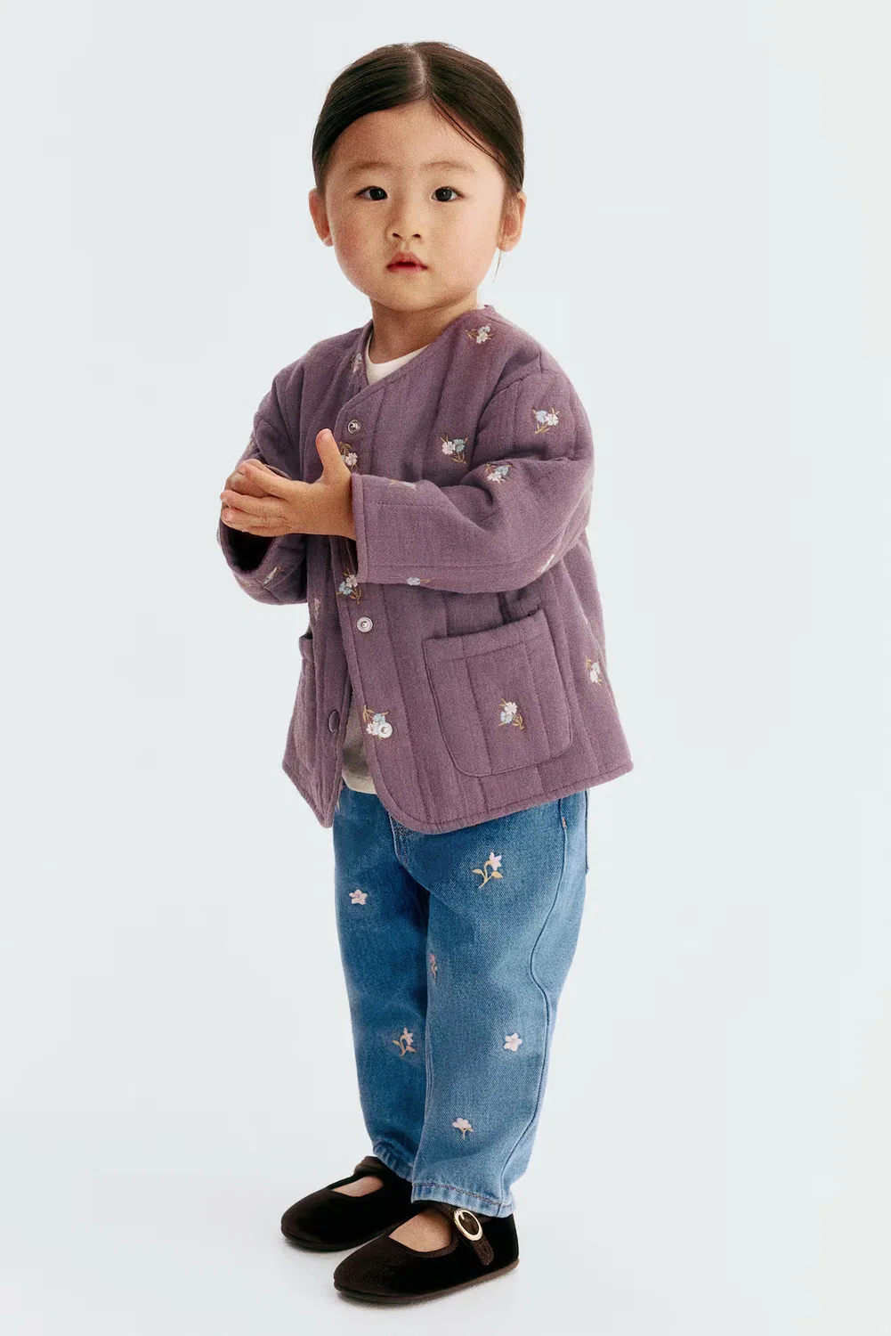 Джинсы с вышивкой H&M, Helles Denimblau/Blumen