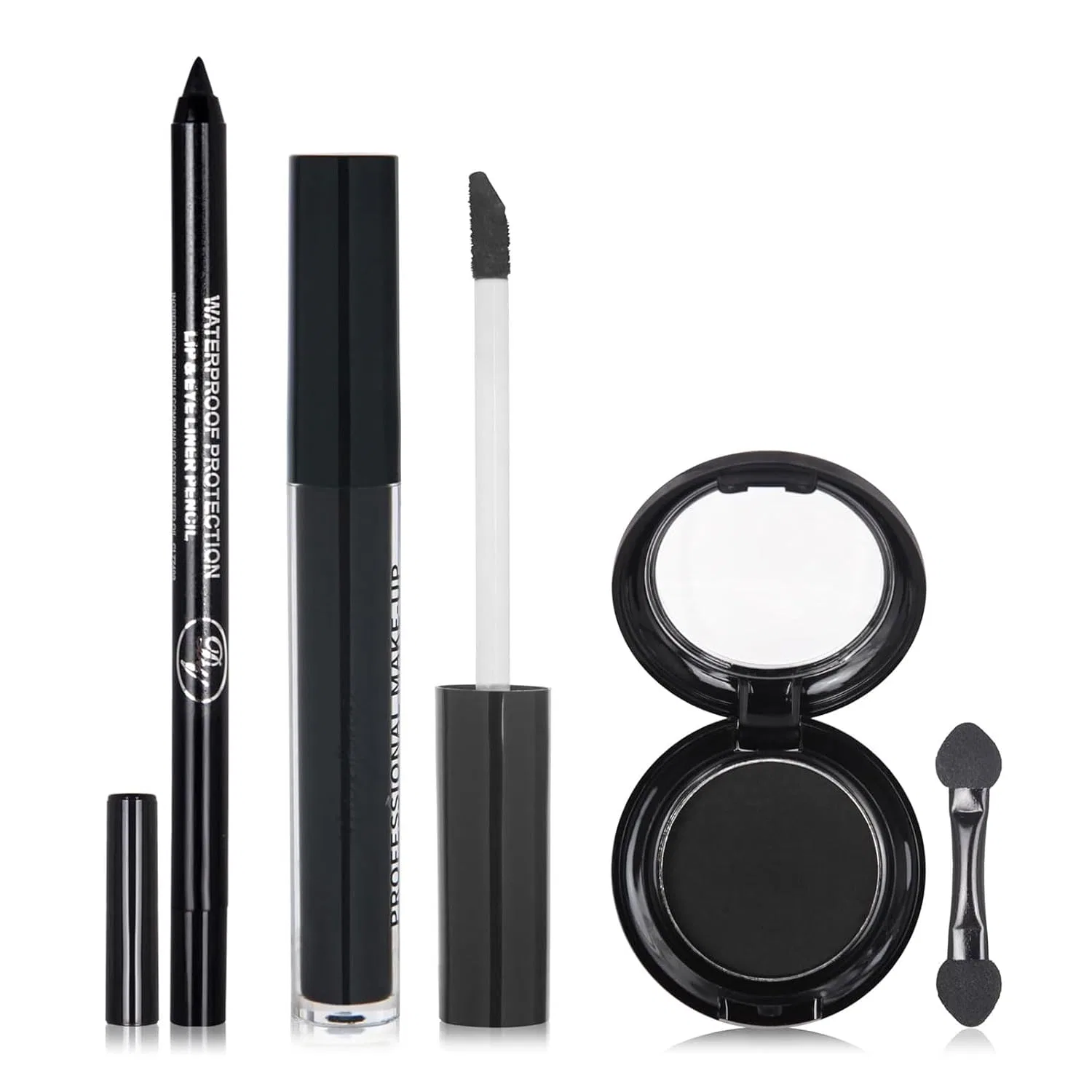 Набор для макияжа Smokey Eyes с палеткой теней, жидкой помадой, подводкой и карандашом, Ruispeed, 4 мл, Black
