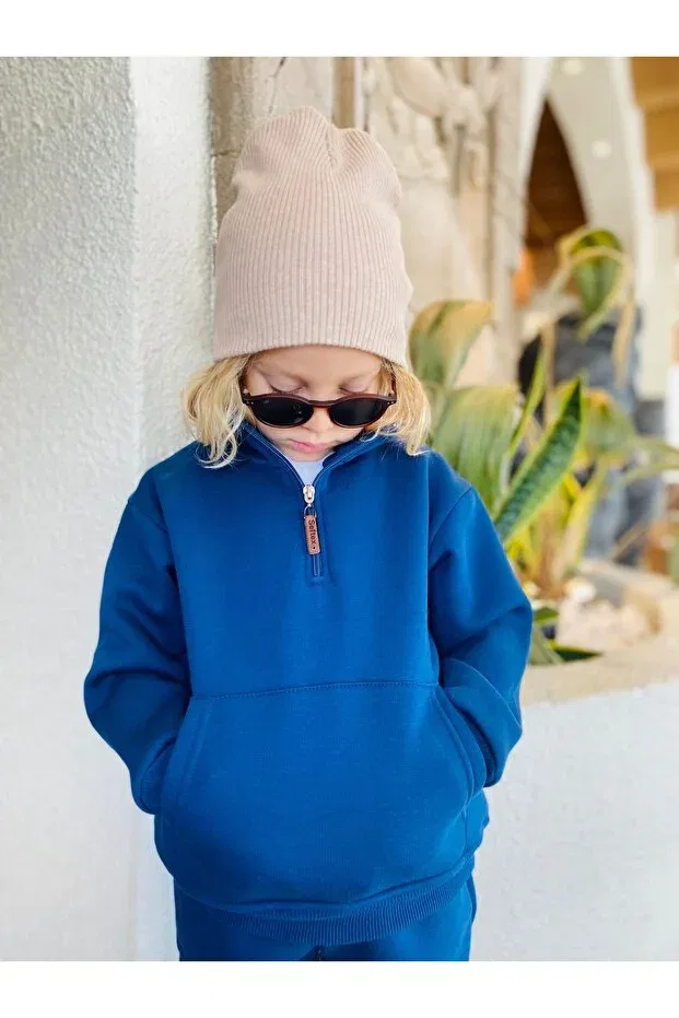 Детская толстовка для мальчиков с принтом Mock Neck Sweatshirt Kangru with Pocket Heyadventure, Indigo — фото 3