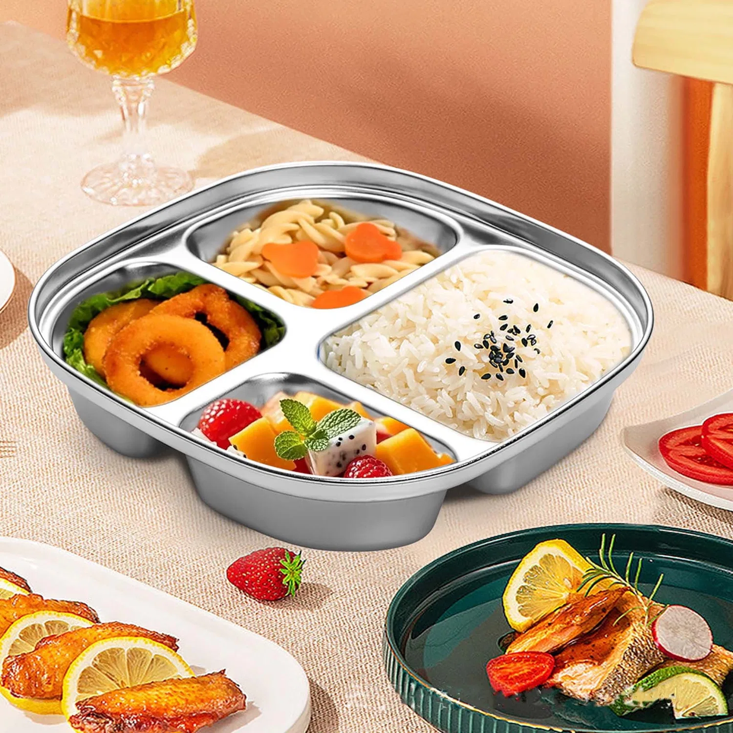 Тарелка детская с секциями 4 compartments, 304 stainless steel, Karymi, silver