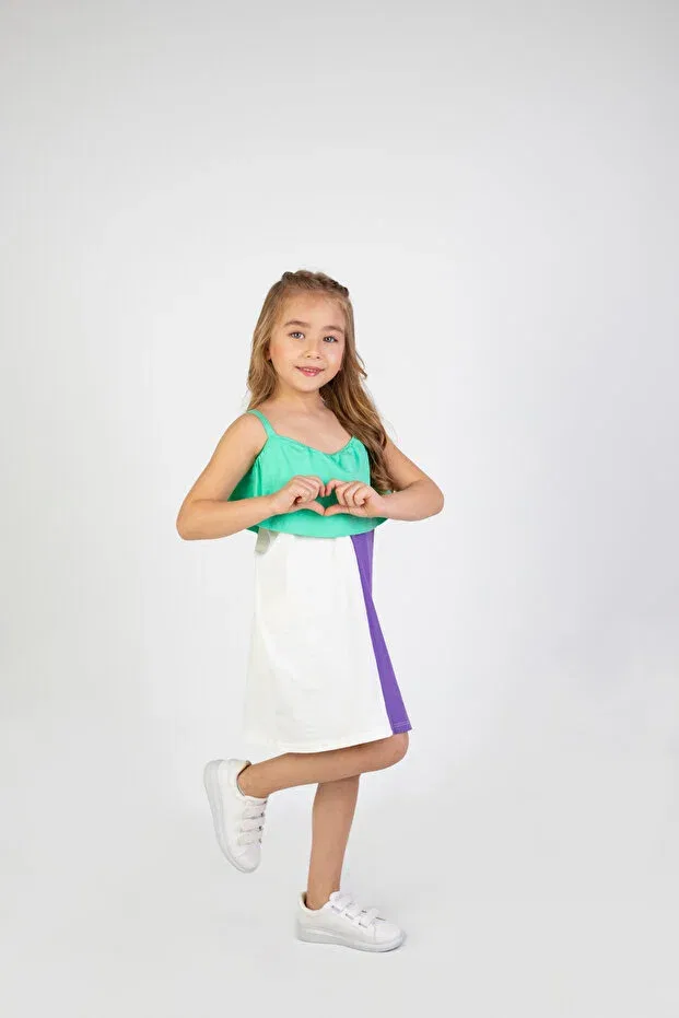 Детское платье-трапеция для девочек с принтом Elegant Harika Kids, Green — фото 2