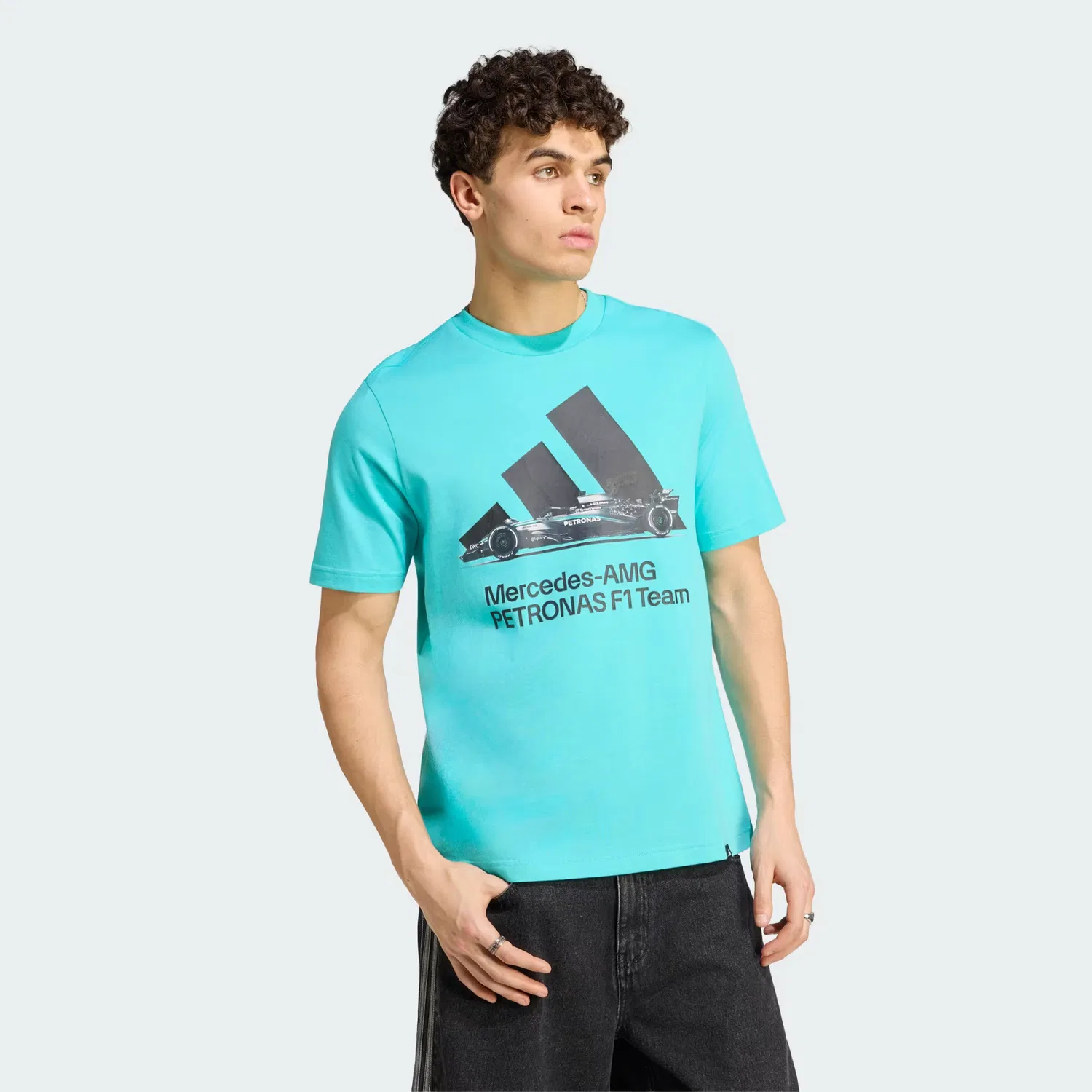 Мужская футболка с принтом болида Mercedes - AMG Petronas Formula 1 Team Graphic Tee Adidas Performance, цвет semi mint rush/black