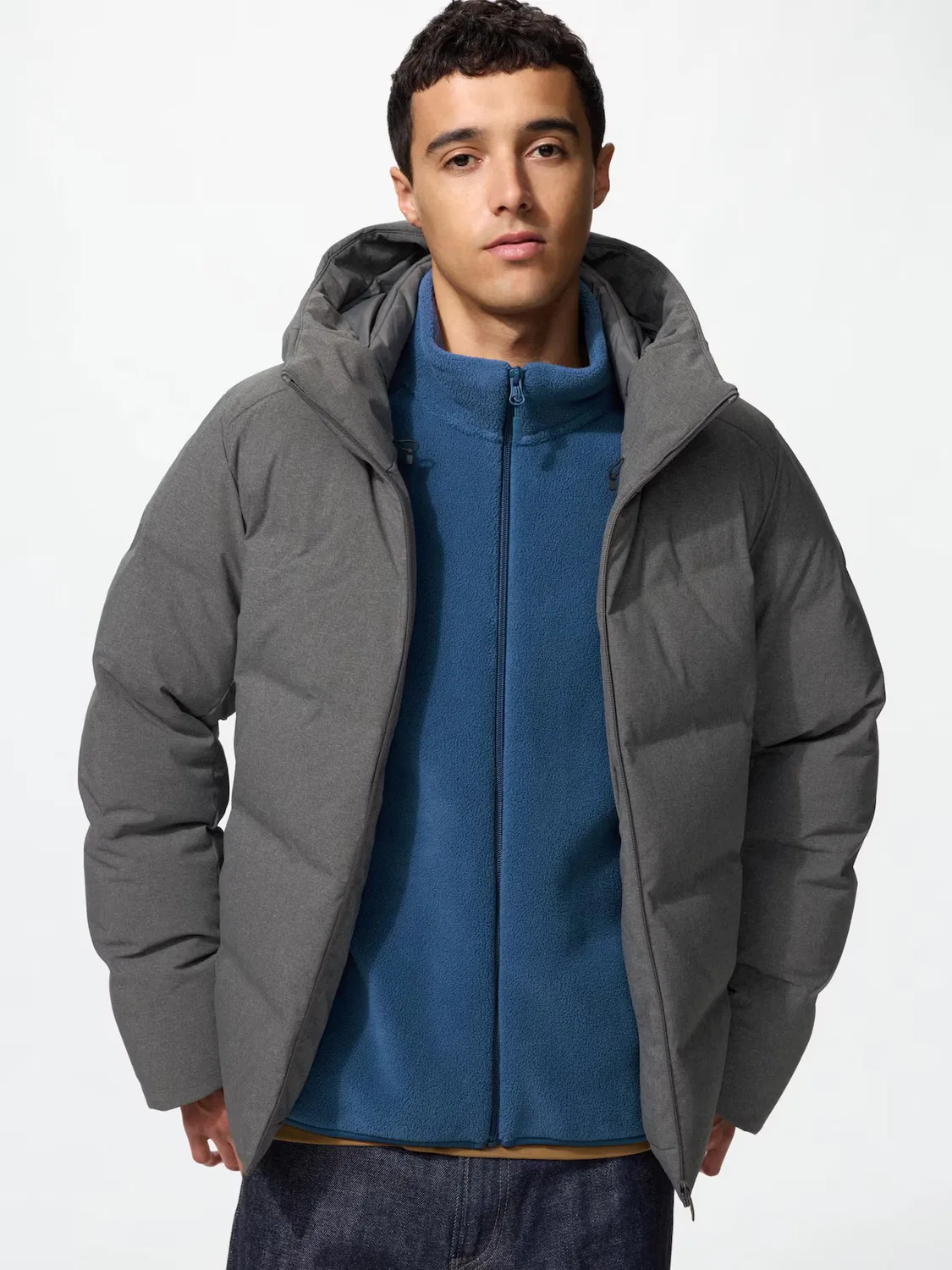 Пуховик Uniqlo, бесшовный, серый