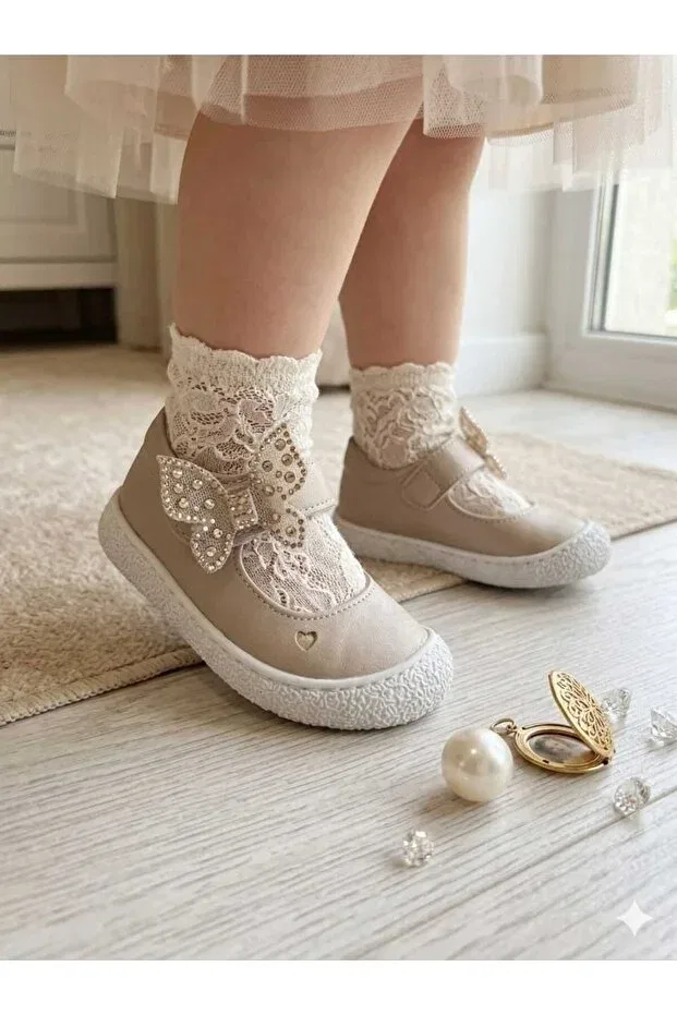 Детские туфли для девочек с коротким каблуком Çago Kids, Beige — фото 2