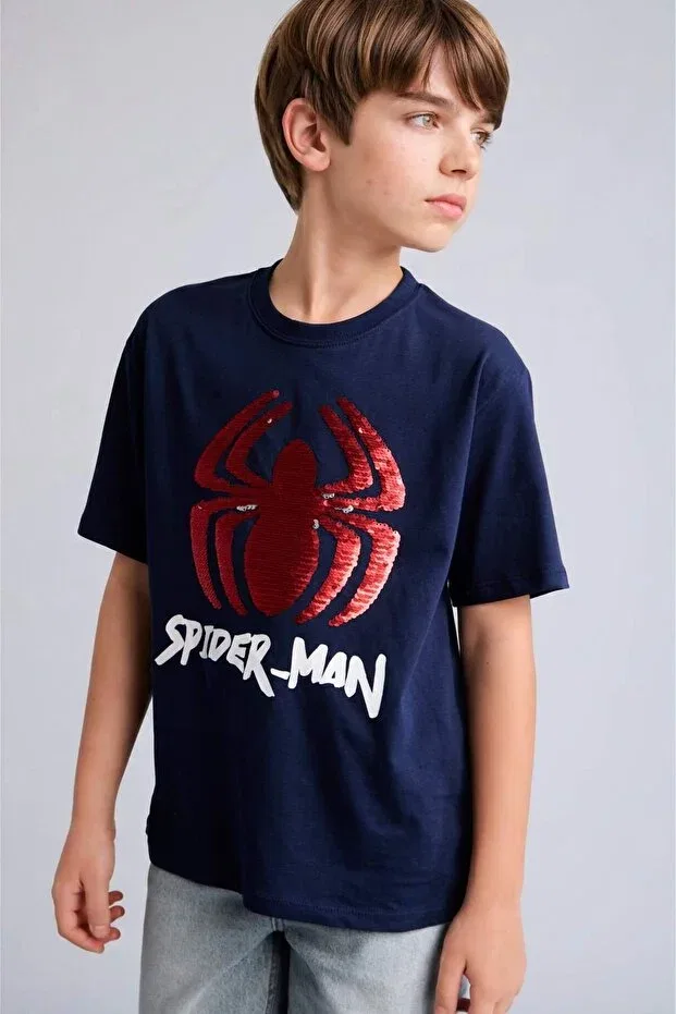 Детская футболка для мальчиков хлопковая Marvel Spiderman New Regular Fit Crew Neck Short Sleeve T-Shirt For Boys H8255a826hs Defacto, Navy Blue-Nv256