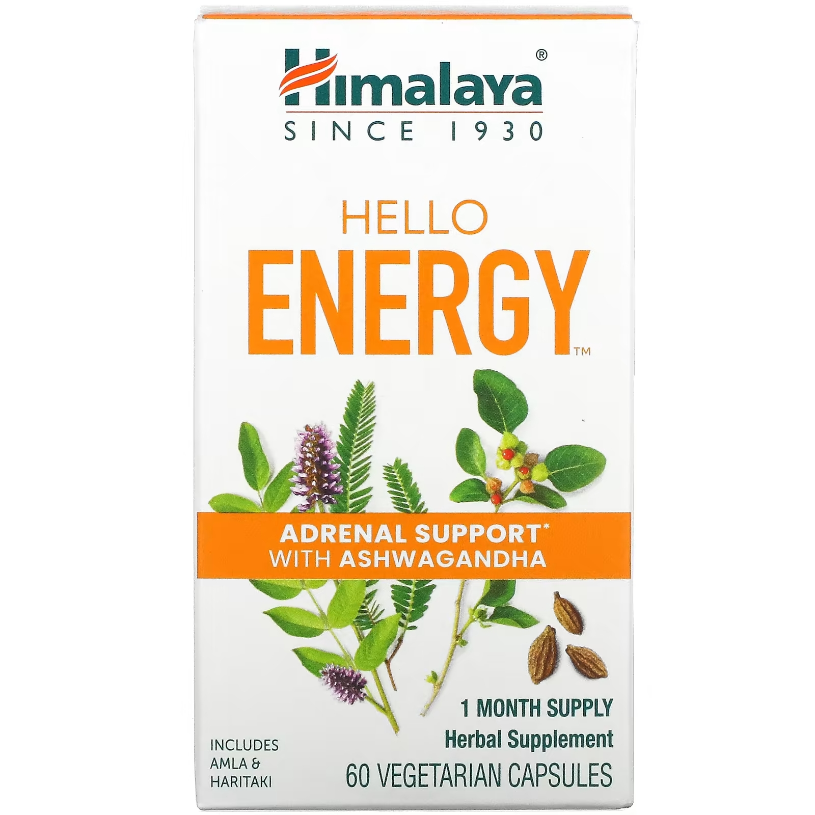 Средство для Поддержки Надпочечников с Ашвагандой Himalaya Hello Energy, 60 вегетарианских капсул - фото