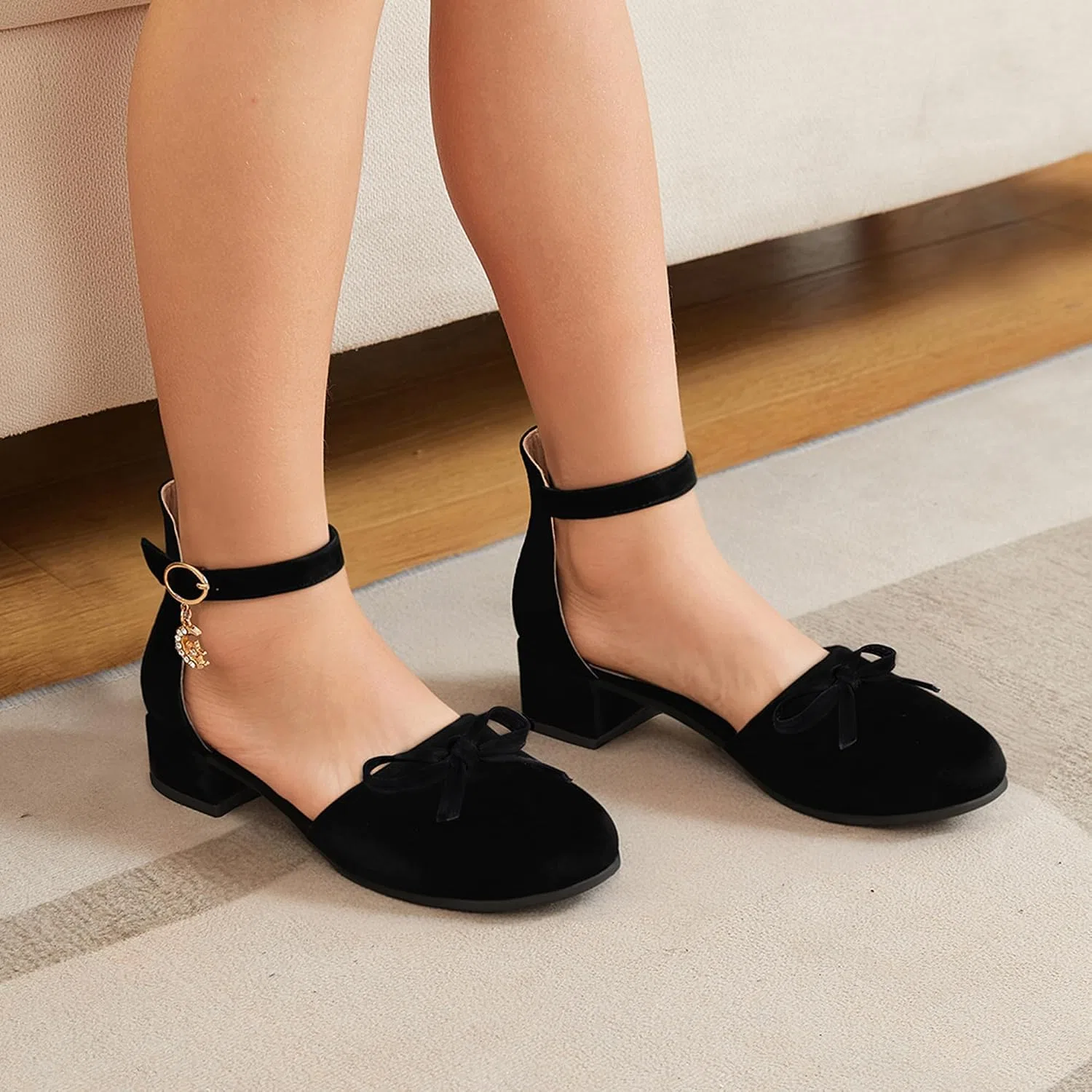 Детские туфли для девочек с бантом Faurn, Black Nubuck — фото 2