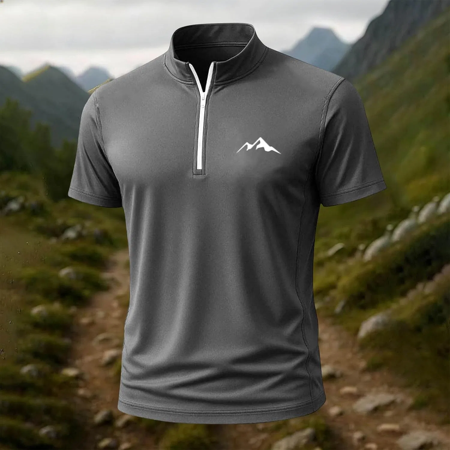 Мужская атлетическая футболка с четвертью замка Stand Collar, Dark Gray — фото 3