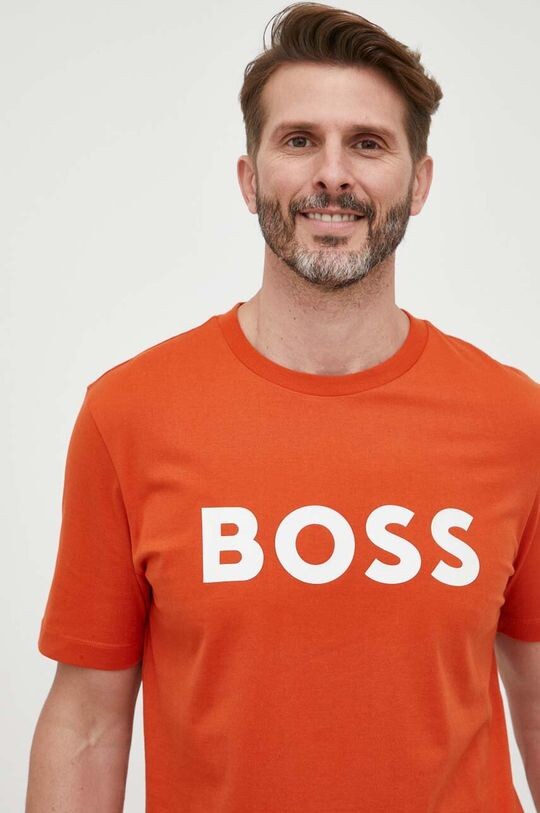 Хлопковая футболка Boss, оранжевый — фото 4