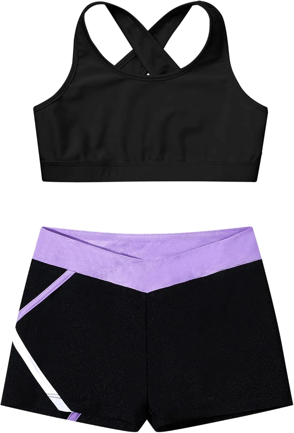 Детский спортивный комплект из топа и шорт, TiaoBug, Black&lavender — фото 3