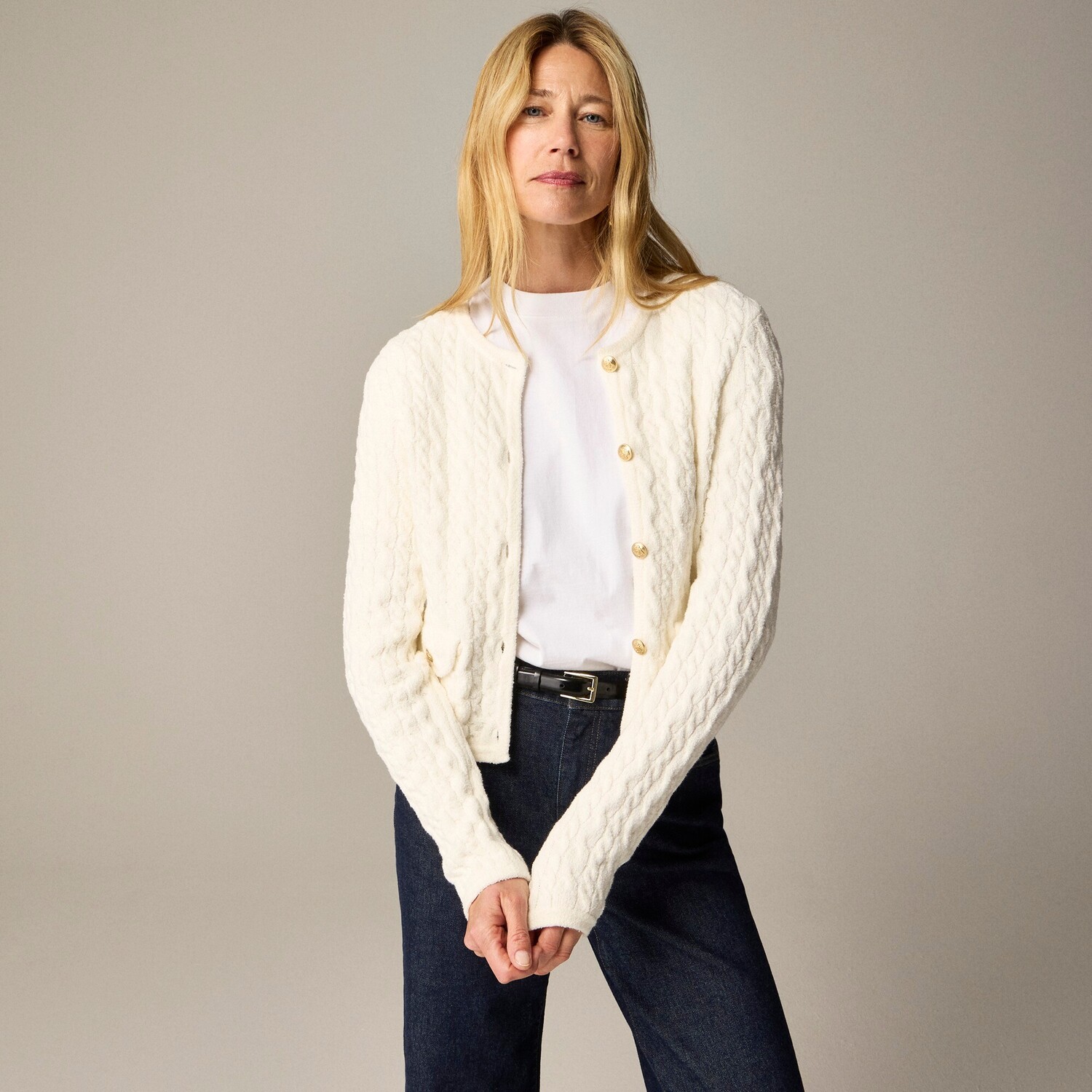 

Женский свитер Odette с косами жакет из букле с добавлением хлопка J.Crew, белый