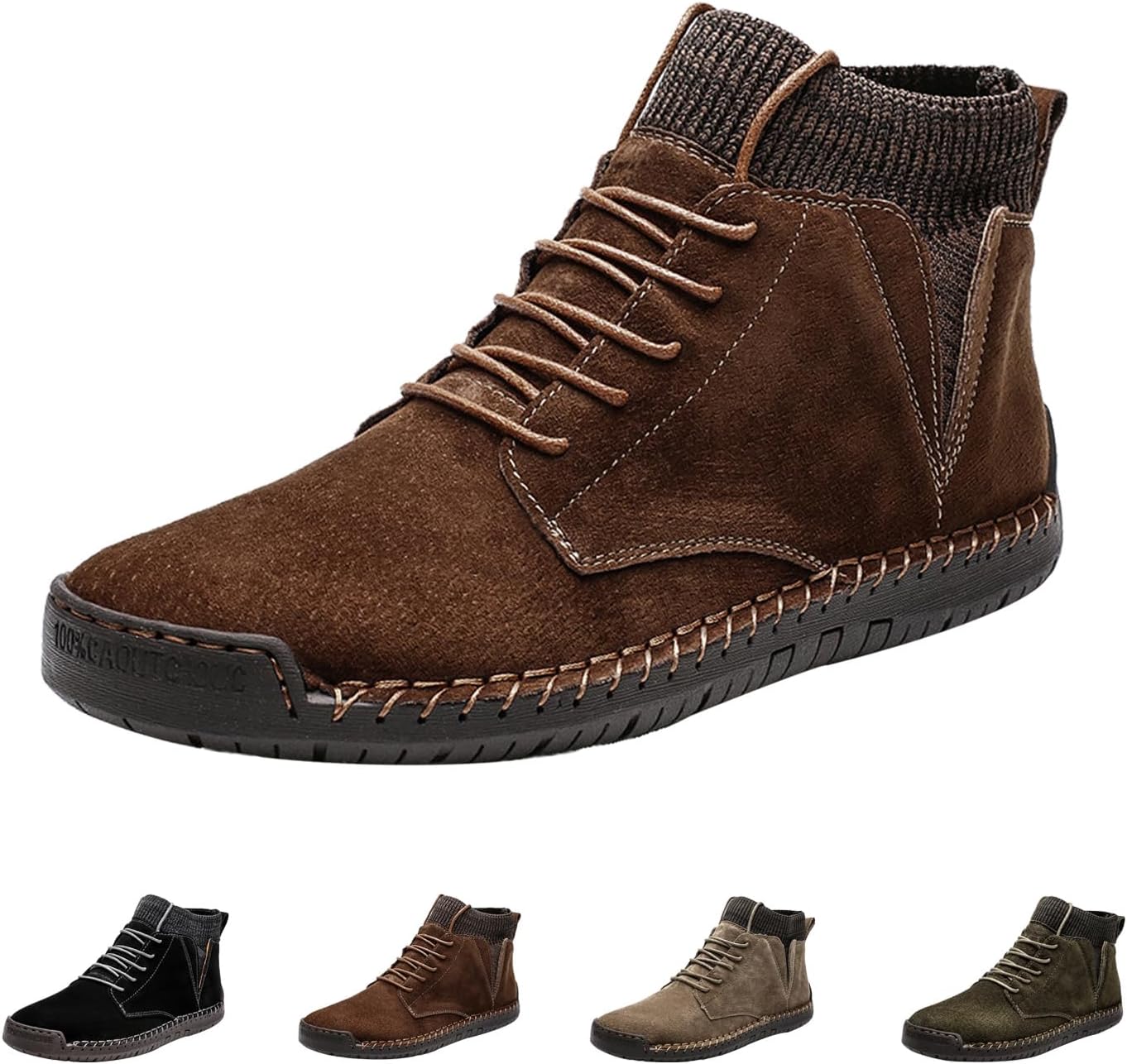 

Мужские высокие ботинки AngryMonkey с эластичными носками, осенне-зимние винтажные вязаные замшевые сникеры с противоскользящей подошвой, коричневый