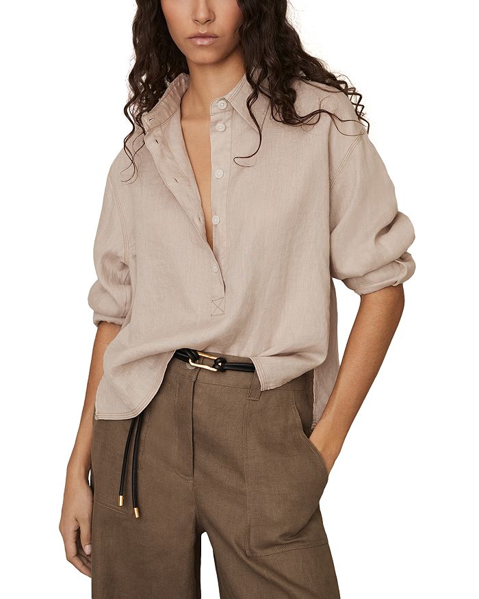 

Нина Льняная Блуза Popover REISS, коричневый/бежевый