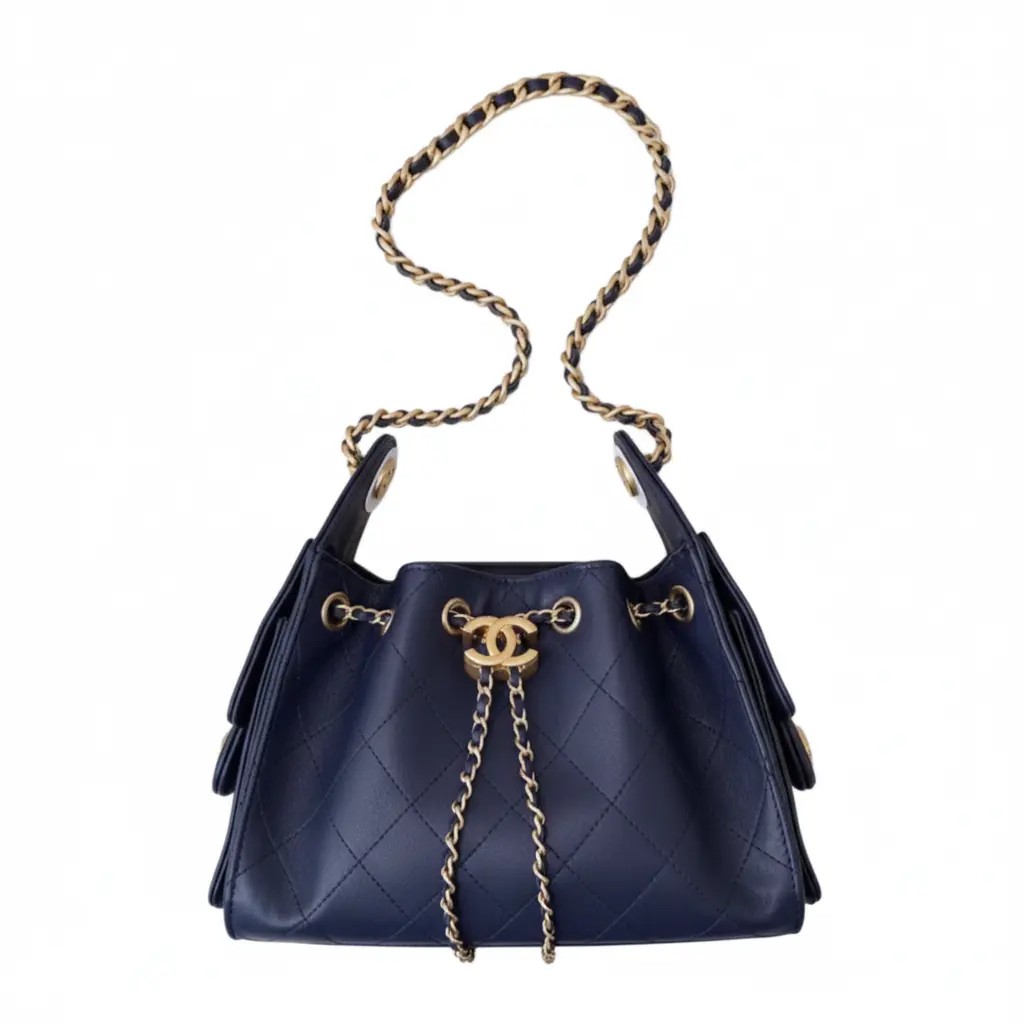

CHANEL Сумка 25Bag Grain из коровьей кожи с золотистой фурнитурой, миниатюрная синяя женская сумка через плечо в стиле хиппи
