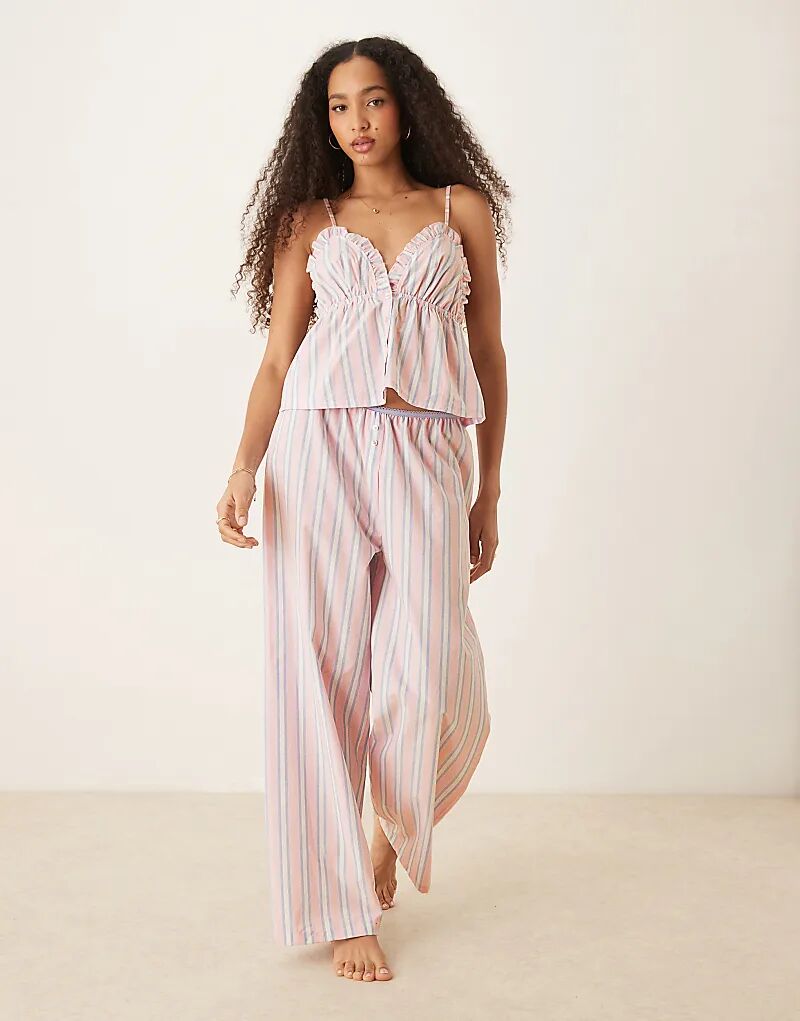 

Пижамные брюки ASOS DESIGN Mix & Match из ткани в розово-голубую полоску