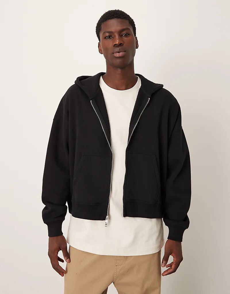 

Укороченная толстовка с капюшоном на молнии от Abercrombie & Fitch черного цвета