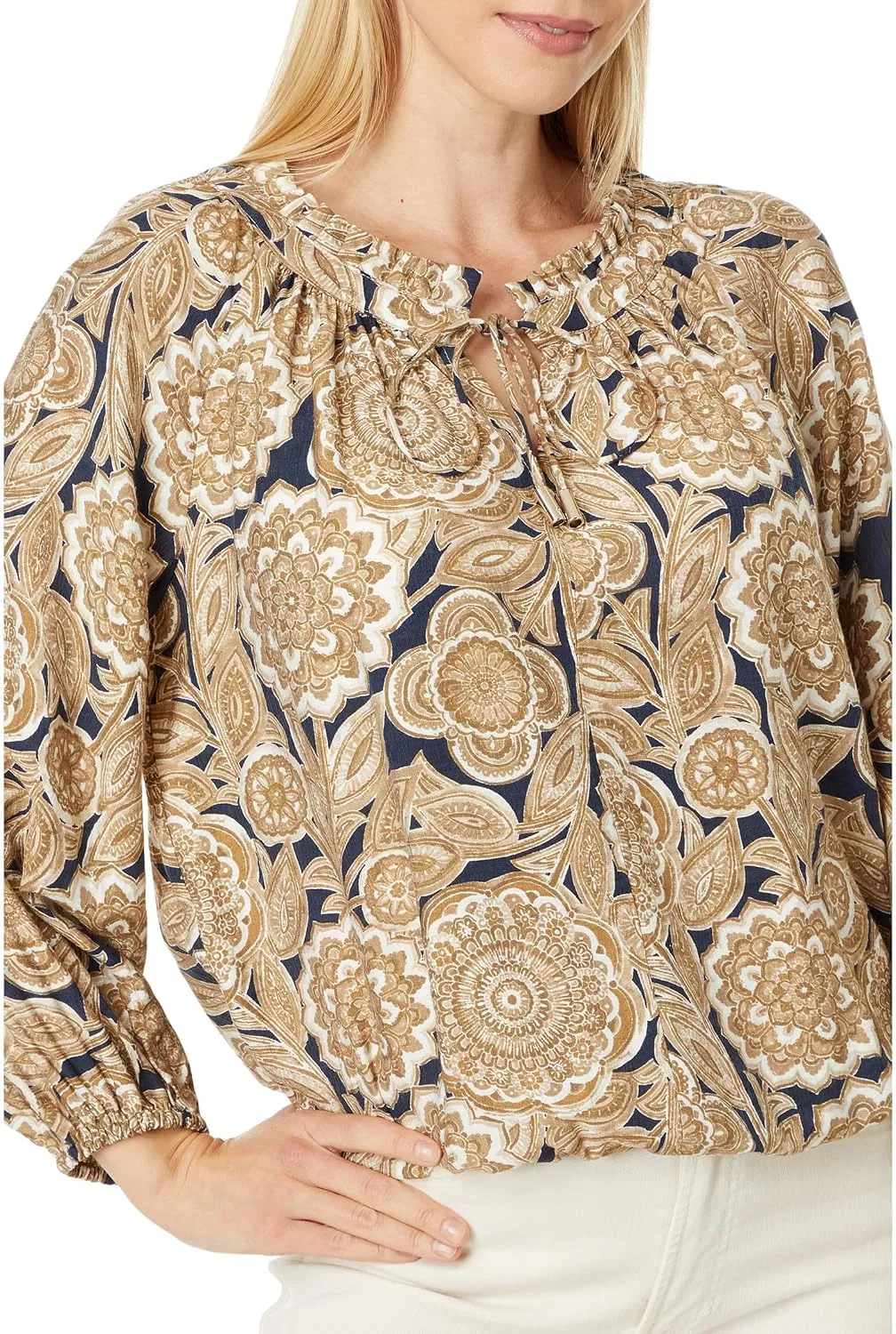 Блуза с цветочным принтом Paisley Floral Frill Neck Top, Tommy Hilfiger, Sky Captain Multi — фото 3