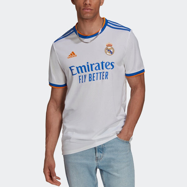 Футболка real madrid 21 22 сезон sw fan edition домашняя алфавит логотип полоса спортивная короткий рукав футболка футбольная майка белая Adidas, белый — фото 4