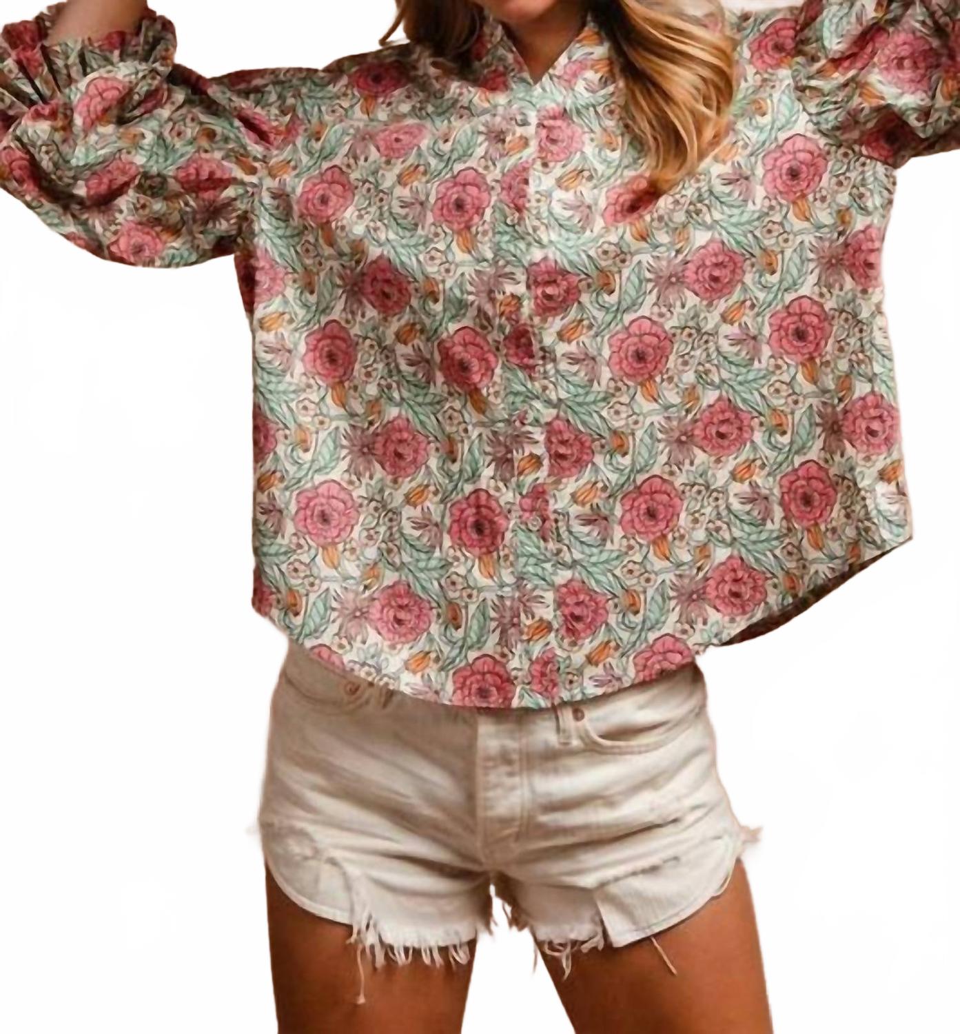 

Топ с цветочным принтом и рукавами-фонариками зеленого цвета WISHLIST