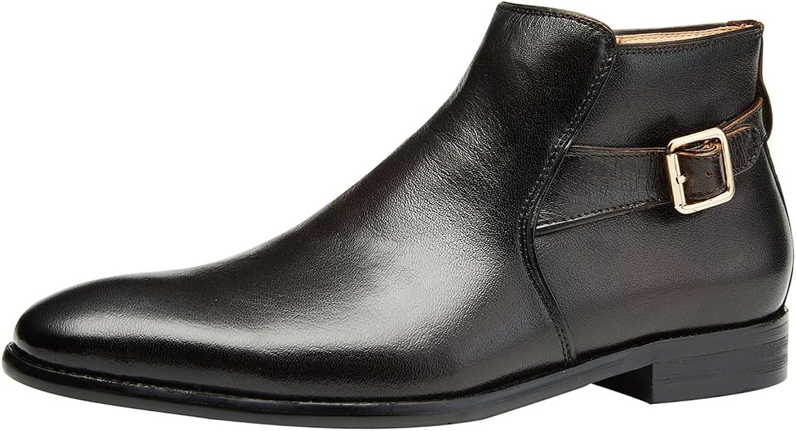 

Мужские ботинки Santimon выше щиколотки с кожаным ремешком и пряжкой, боковой молнией, коричневые, деловые и повседневные