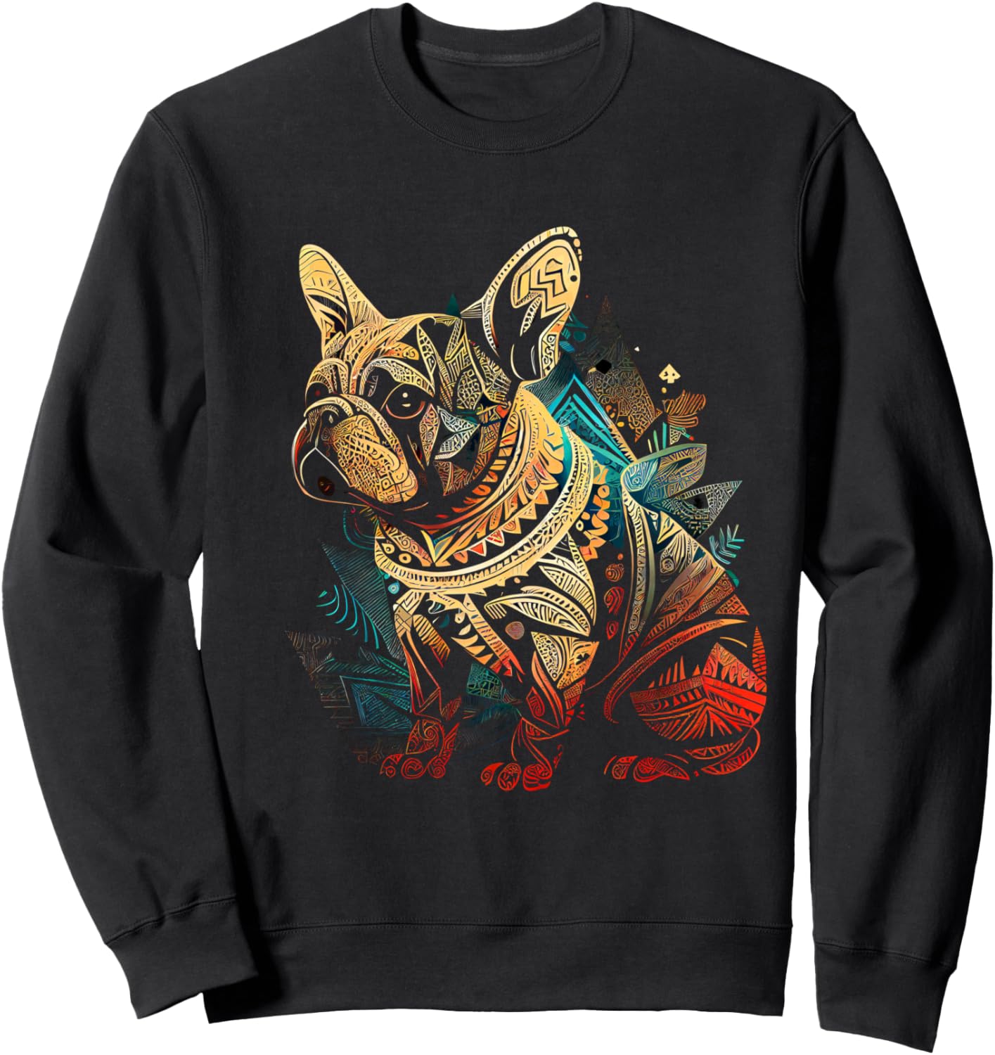 

Яркая толстовка с изображением французского бульдога в племенном стиле Intricate Canine Tribal Patterns, черный