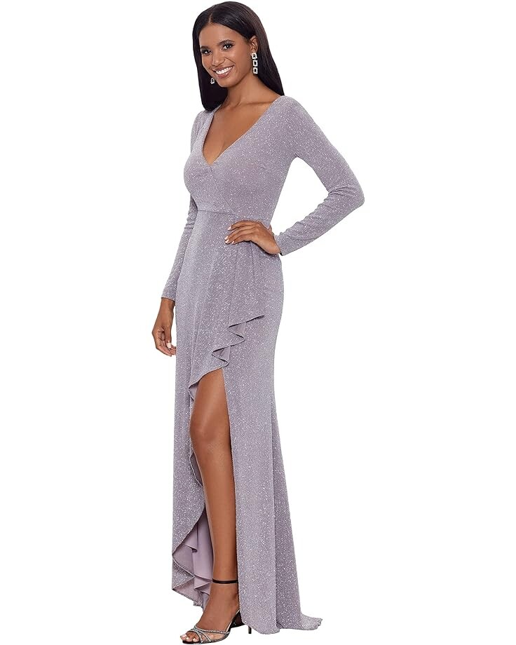 

Платье Betsy & Adam Long Long Sleeve Glitter Knit Gown, цвет Granite