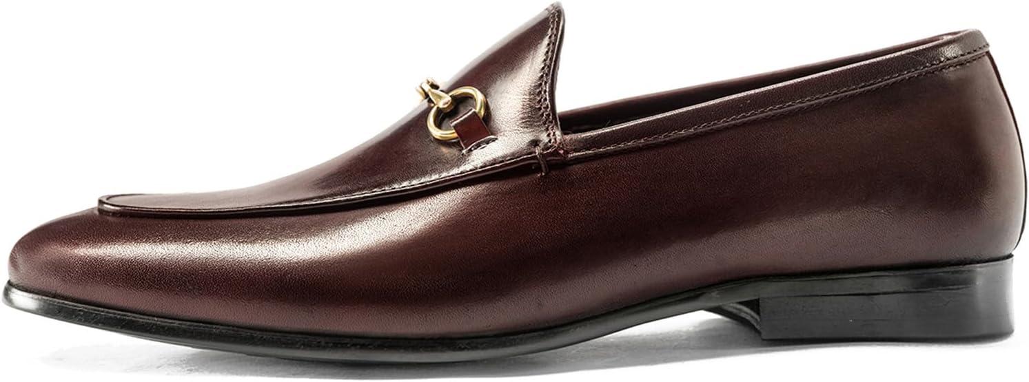 

Мужские кожаные лоферы WinDhana с декором Horsebit, слипоны с круглым носком - верх из натуральной кожи, ручная работа, мужские лоферы для официальной и повседневной носки 170-Y01, темно-красный