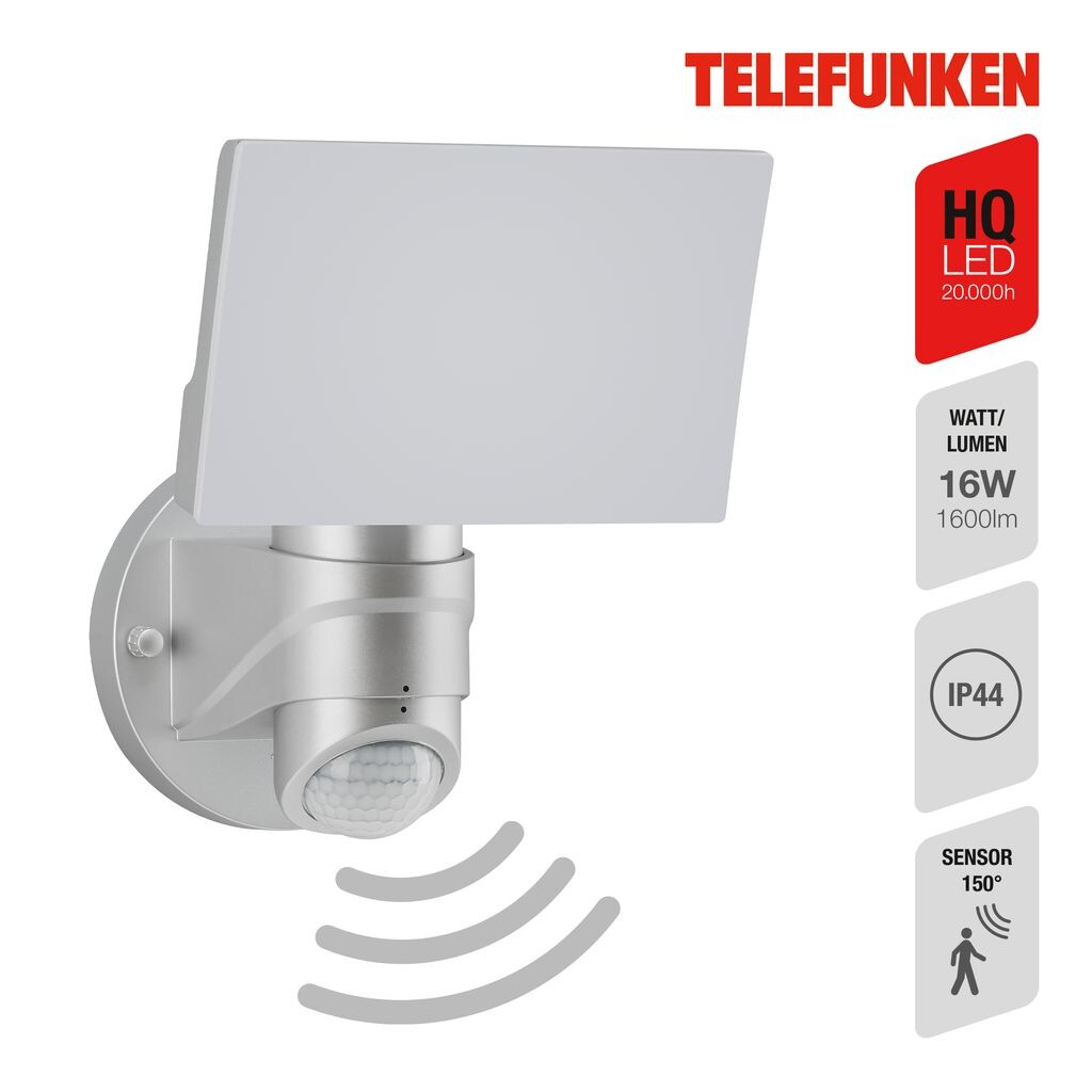 

Telefunken CRISTO - Светодиодный уличный светильник - 304304TF - Датчик движения - Дальность обнаружения 3 - 12 м - Настройка времени 5 с - 3 мин - Поворотный отражатель - Функция подключения до макс. 100 Вт - IP44 - 20 000 ч - 24 x 18 x 17,5 см