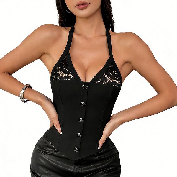 

Женский топ-корсет на шее с открытой спиной для вечеринки Clearflower