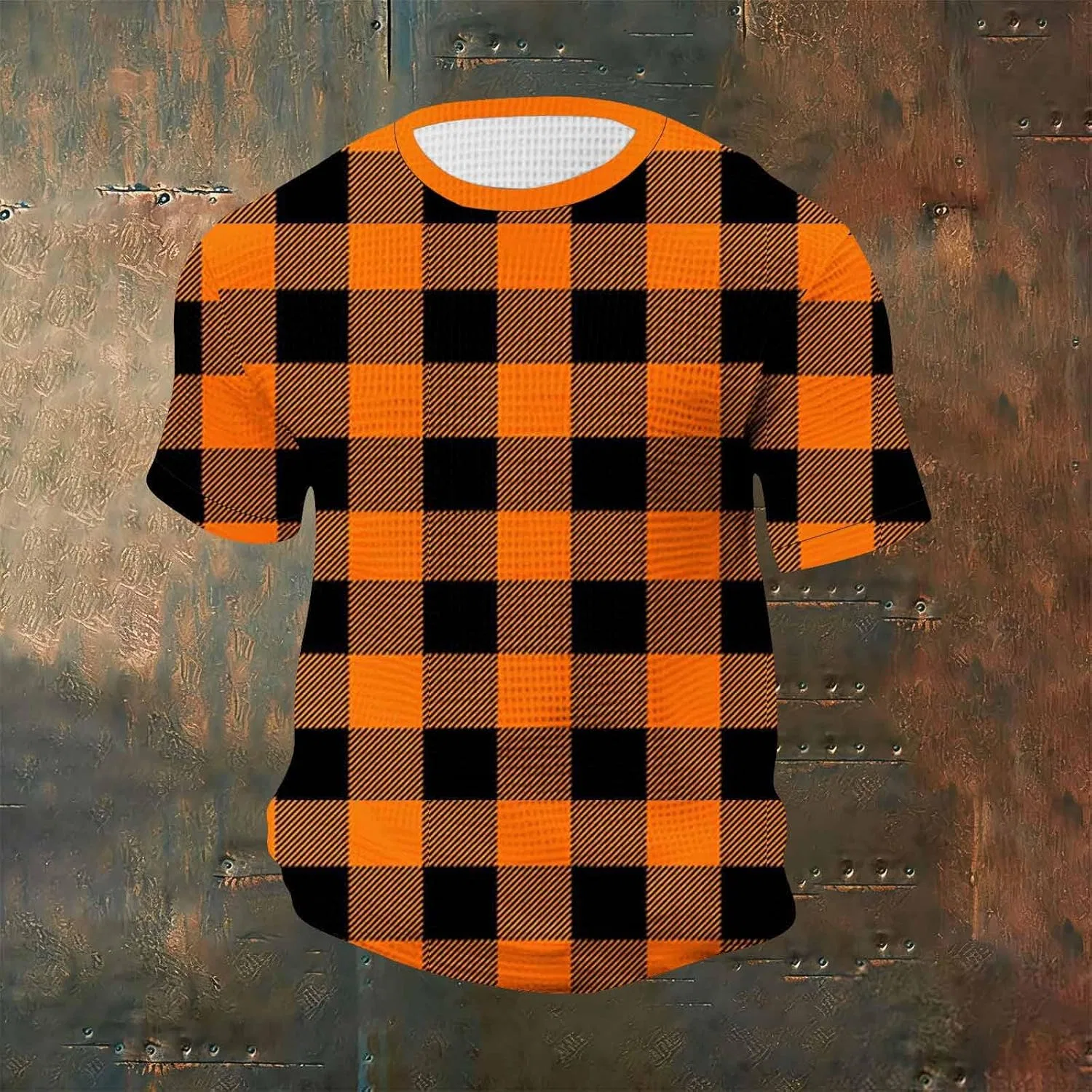 Мужская футболка с клетчатым принтом Business Casual Blouse, Orange — фото 2