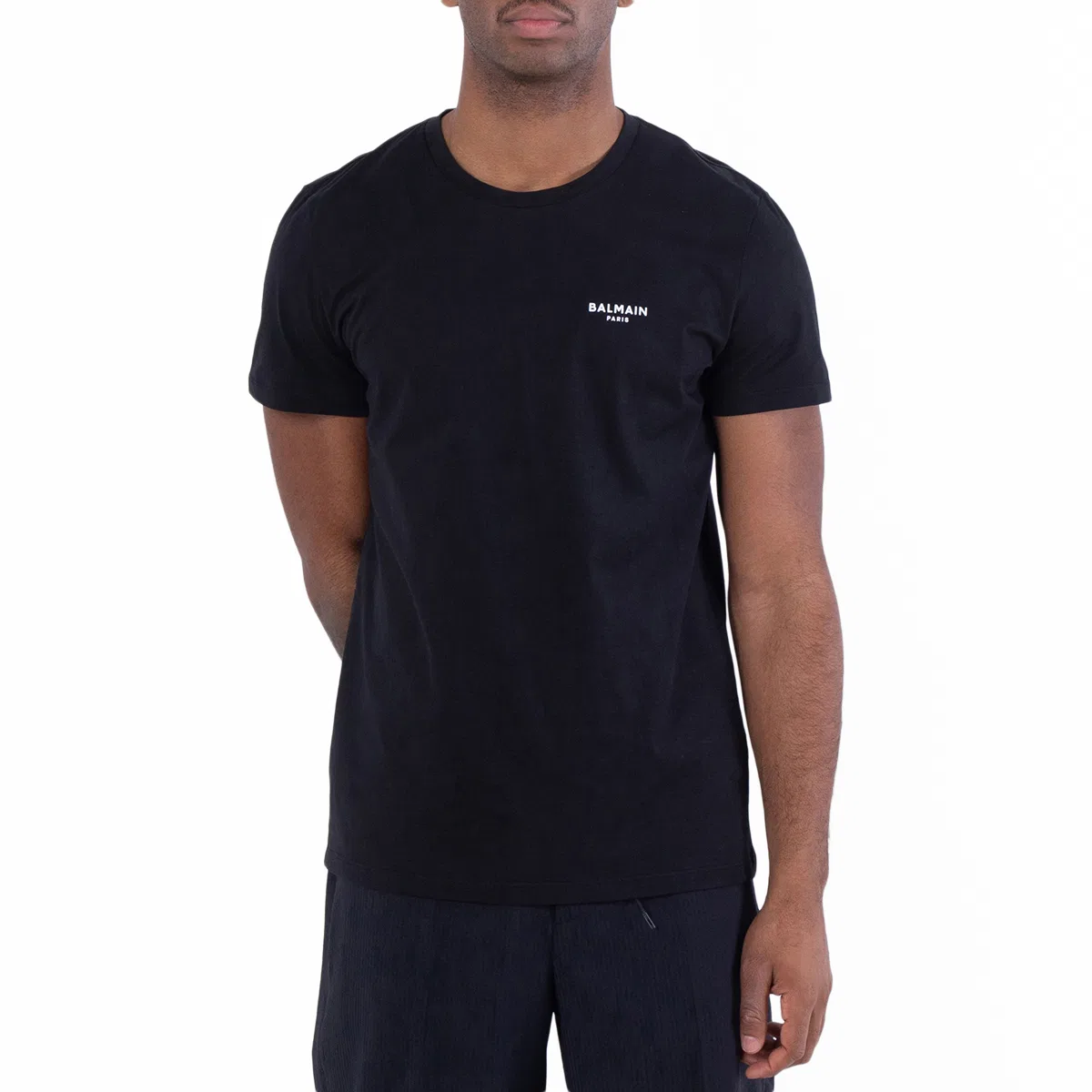 Футболка с принтом Flock Logo Cotton T Shirt Balmain, Eab Black/White