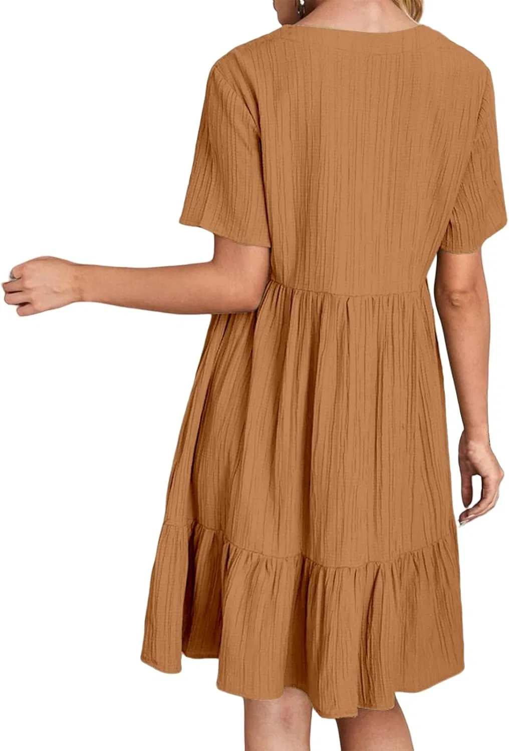 Женское летнее платье с V-образным вырезом и рюшами, Brown — фото 3