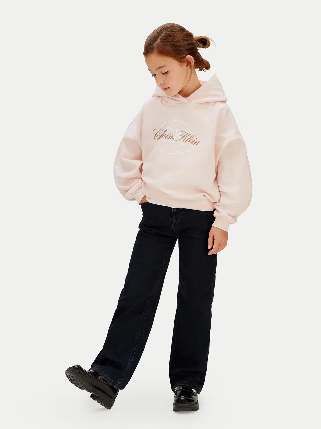 Свитшот свободного кроя для девочки Oval Calvin Klein, розовый — фото 2