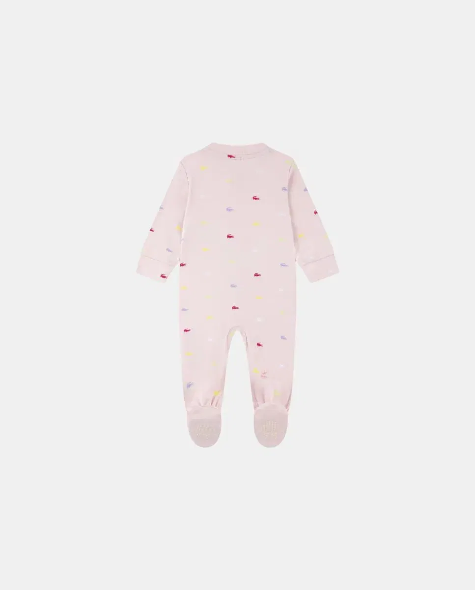 Детский комбинезон для девочек с принтом Mono con patucos y estampado integral de cocodrilo unisex Lacoste, Rosa — фото 2