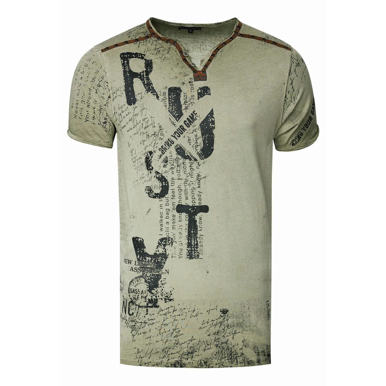 Детская хлопковая футболка с V-образным вырезом Rusty Neal, Khaki — фото 3