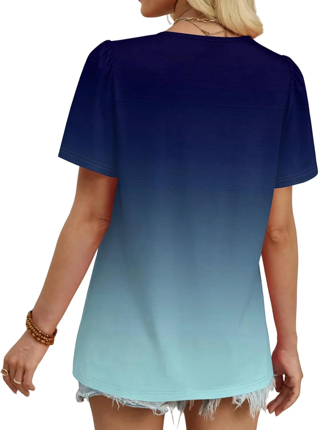 Женская футболка с плиссированным воротником Oversize, Blue — фото 2