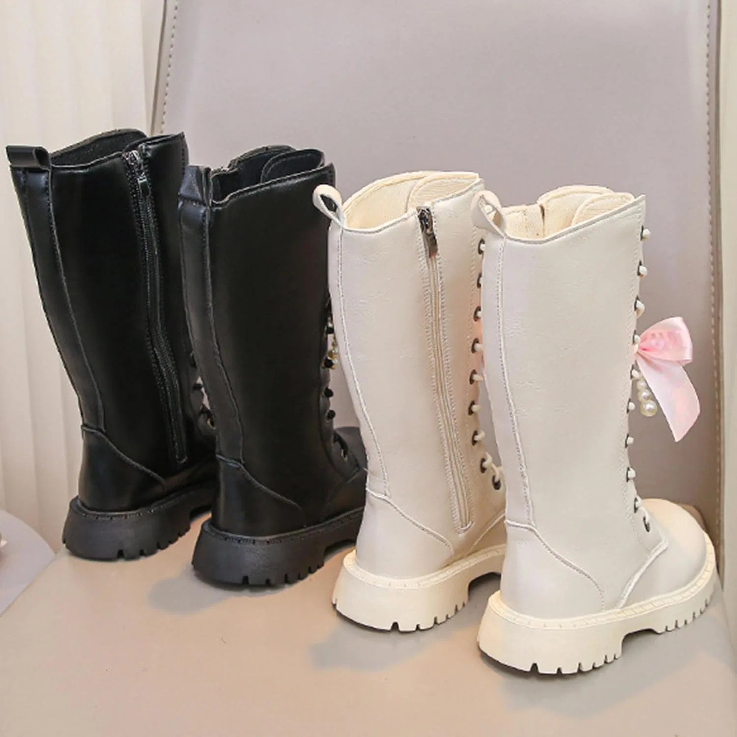 Детские ботинки на шнуровке с молнией, модель Combat Boots, Black — фото 4