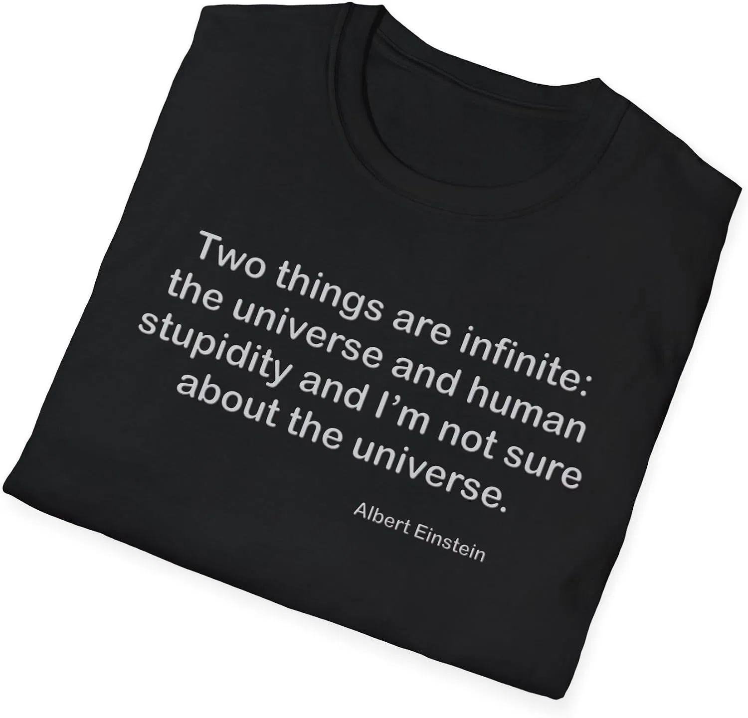 Мужская футболка с принтом Albert Einstein Human Stupidity Quote, чёрный — фото 2